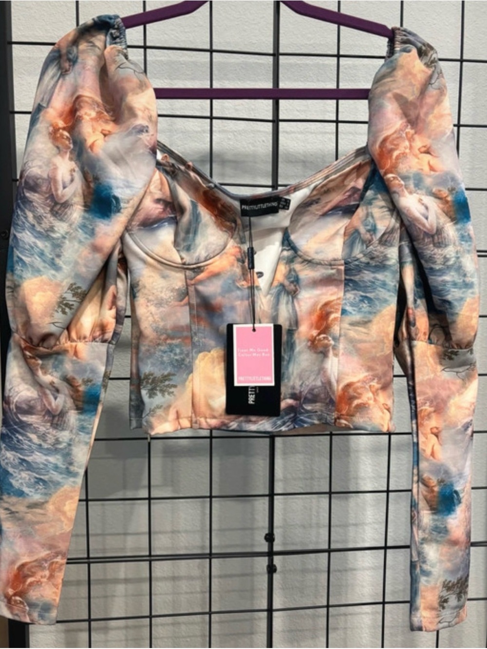 PrettyLittleThing Pastel Multicolor Renaissance Puff Sleeve Crop Top (6)